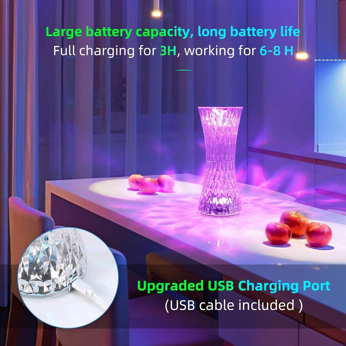 lampe de table en cristal sans fil Tactile Rgb pour chambre