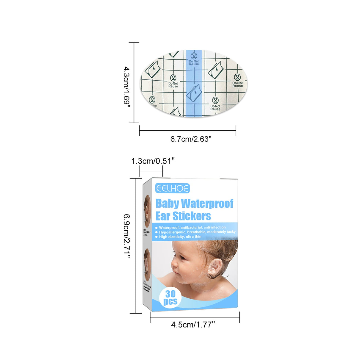 Autocollants Imperméables de Protection des Oreilles pour Bébé – Pièces ملصقات مقاومة للماء لحماية أذن الطفل أثناء الاستحمام والسباحة 30