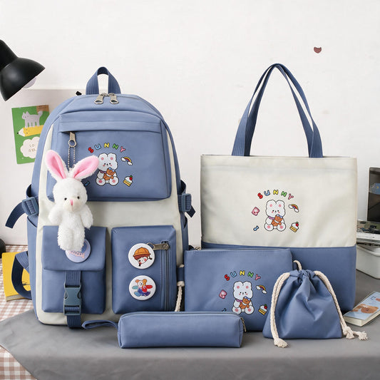 Sac à Dos Multifonctionnel Kawaii Grand Volume Imperméable et Résistant 5Pcs Bleu SACKDS15BL - حقيبة ظهر بعدة قطع بتصميم كاوايي