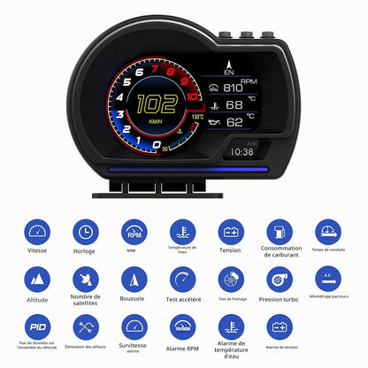 Afficheur Tête Haute HUD Intelligent Pour Voiture Système Double OBD2 + GPS 10 Alarme de Vitesse et Écran LCD - عداد السرعة الرقمي والشاشة الذكية