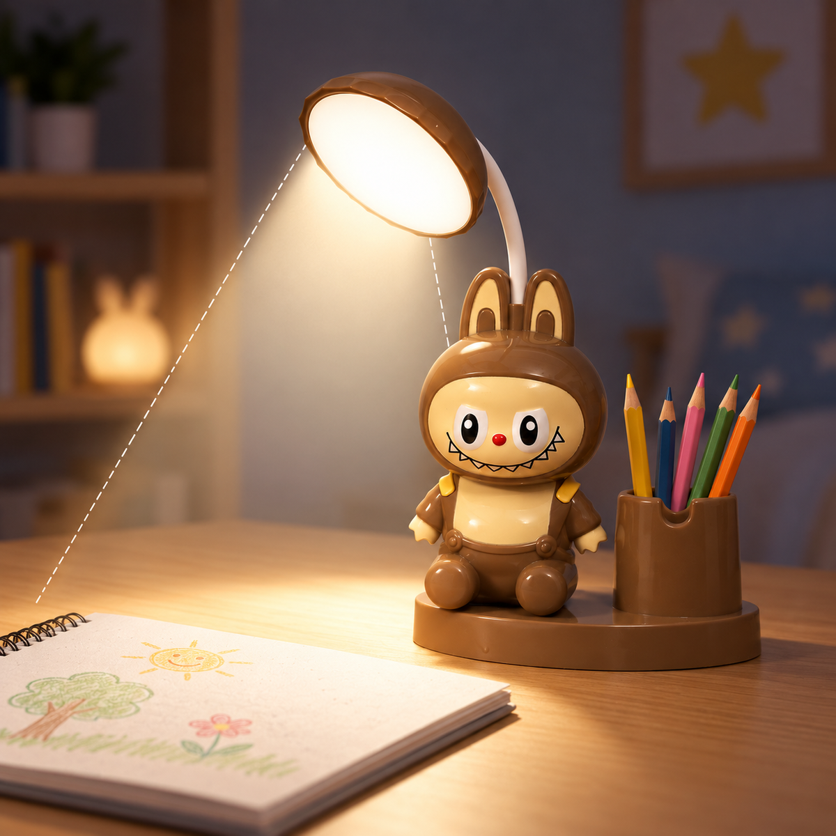 Lampe de Bureau LED Pour Enfants avec Porte-Crayon - Rechargeable USB Flexible 360° - مصباح مكتب ليد كرتوني للأطفال مع حامل أقلام قابل للشحن