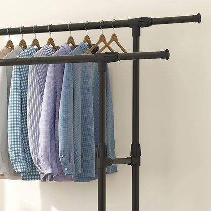 Penderie Mobile Double Barres Extensible Hauteur réglable avec 4 Roulettes V6