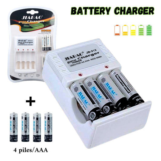 Chargeur des piles rechargable avec 4 piles Jiabao Jb-212 - شاحن البطاريات القابلة للشحن مع 4 بطاريات