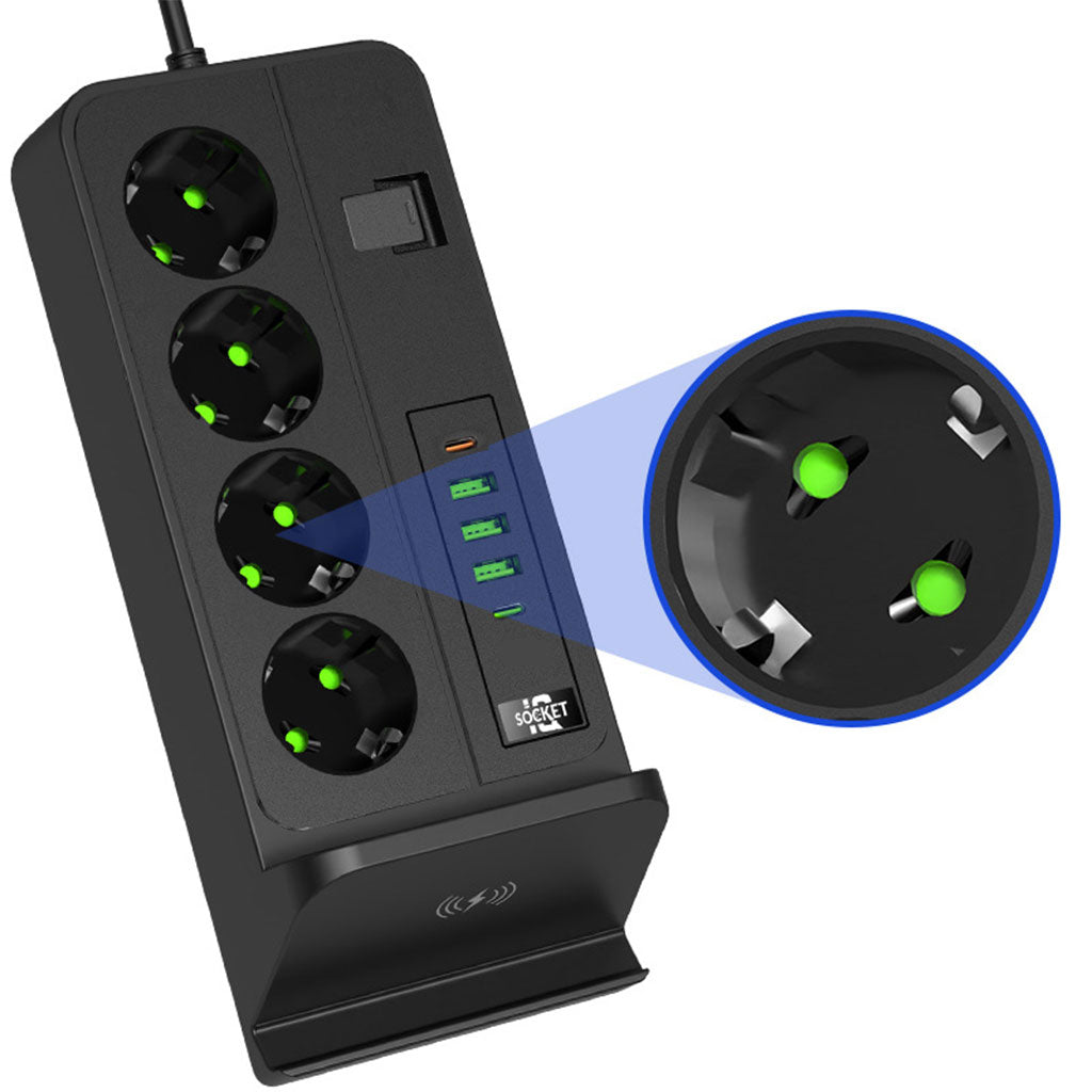 Multiprise POWER SOCKET 2500W avec USB, Type-C et chargement sans fil – مقبس طاقة وشاحن لاسلكي