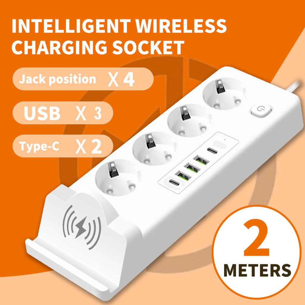 Multiprise 4 SOCKET 2500W avec USB, Type-C et chargement sans fil – مقبس طاقة وشاحن لاسلكي