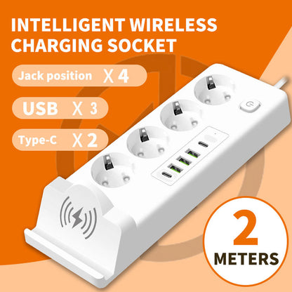 Multiprise 4 SOCKET 2500W avec USB, Type-C et chargement sans fil – مقبس طاقة وشاحن لاسلكي