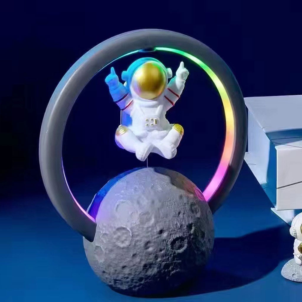 Haut-parleur Bluetooth et Lampe d’astronaute en lévitation magnétique avec lampe flottante en forme de lune rotative