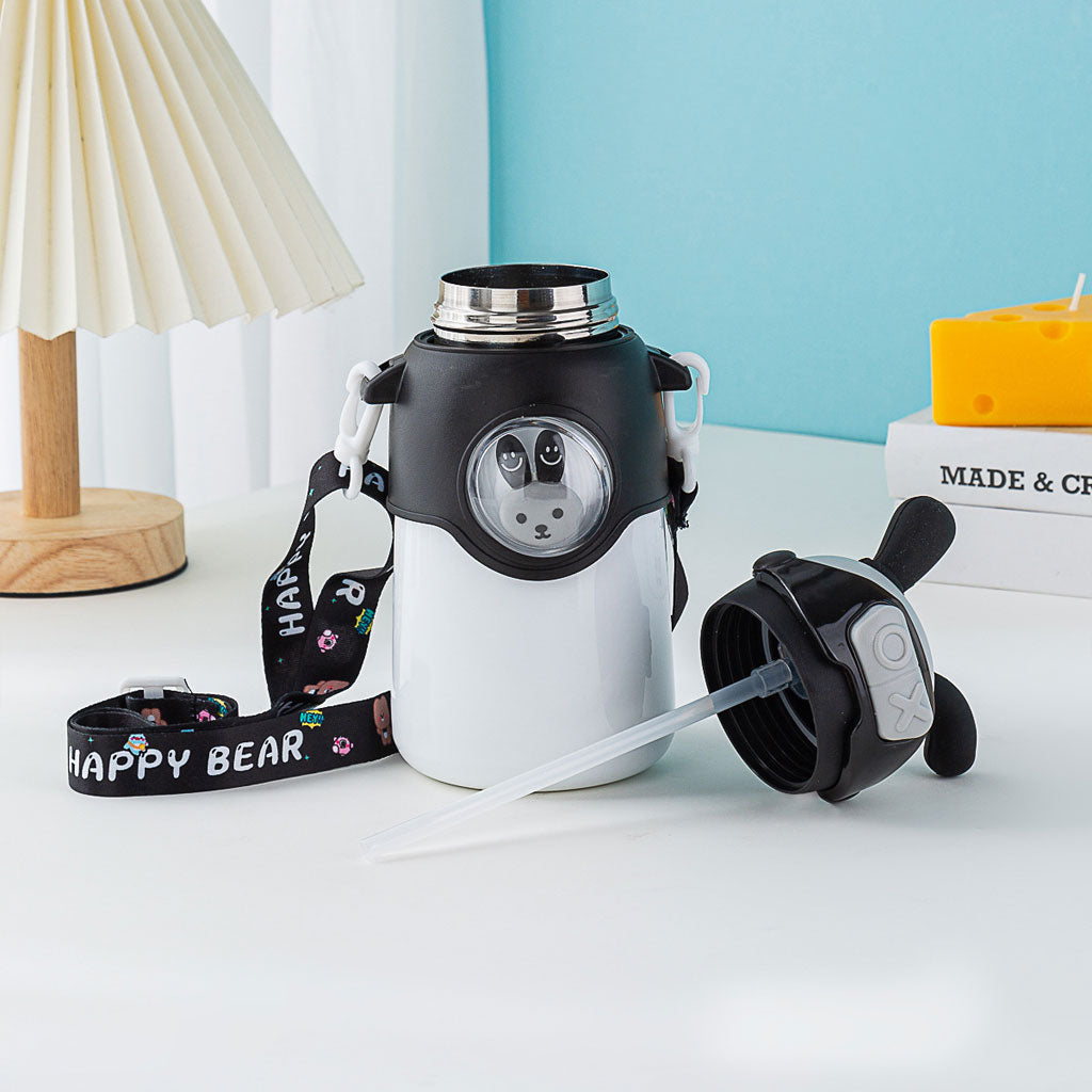 Bouteille Thermos en Acier Inoxydable 500 ml avec Paille, Motif Lapin pour Enfants