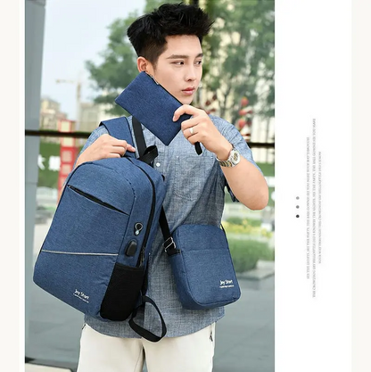 3 PCS Sac à dos multifonctionnel Avec Sortie USB ET Sortie kit-man - bleu
