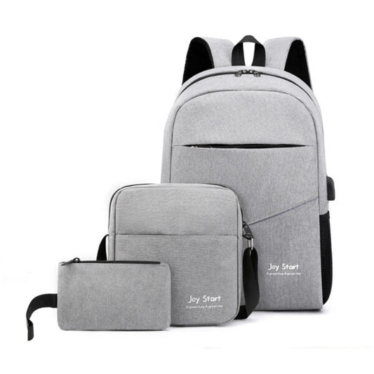 Sac à dos homme avec sac bandoulière et trousse 3en1 gris 2755-8 – محفظة ظهر رجالية 3 قطع رمادي تنزوت
