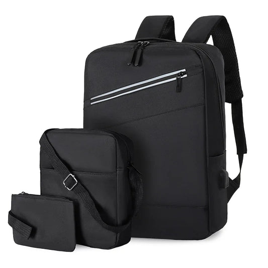 Sac à dos homme avec sac bandoulière et trousse 3en1 noir 2776-3 – محفظة ظهر رجالية 3 قطع أسود