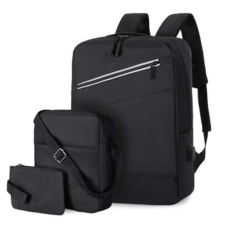 Sac à dos homme avec sac bandoulière et trousse 3en1 noir 2776-3 – محفظة ظهر رجالية 3 قطع أسود