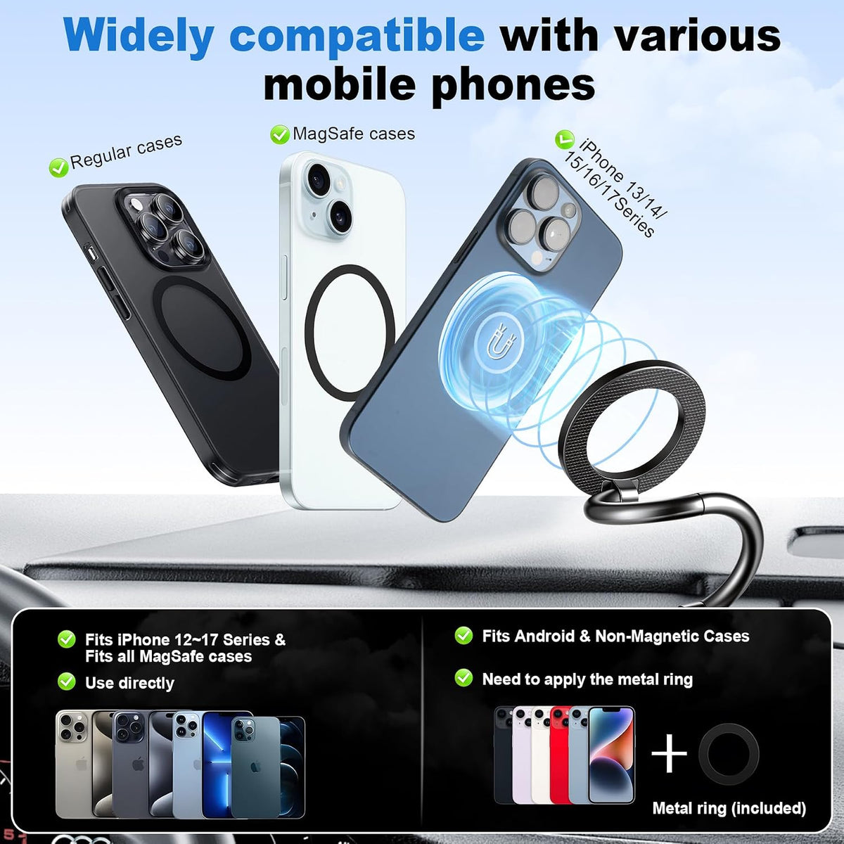 Support Téléphone Voiture Magnétique Ventouse à Vide Rotation 4 Axes - حامل الهاتف المغناطيسي والشفط الهوائي للسيارة بـ 4 محاور دوران