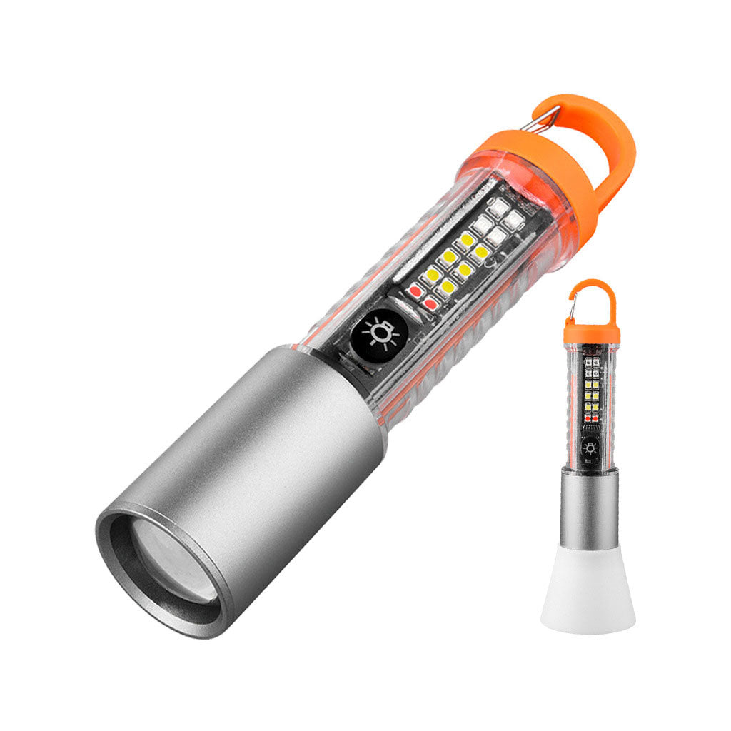 Lampe de Poche LED Multi-Fonction avec Zoom, Laser et 8 Modes d’Éclairage – Torche Étanche pour Camping d’Urgence avec Magnet