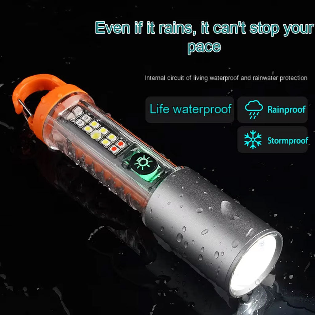 Lampe de Poche LED Multi-Fonction avec Zoom, Laser et 8 Modes d’Éclairage – Torche Étanche pour Camping d’Urgence avec Magnet