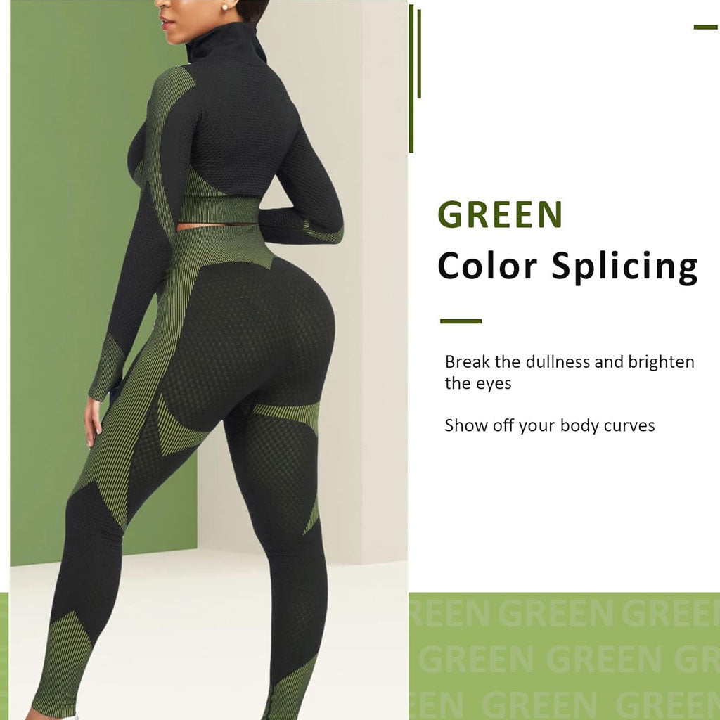 Ensembles d'entraînement pour femmes - Tenue de gymnastique sans couture à 2 pièces Vert