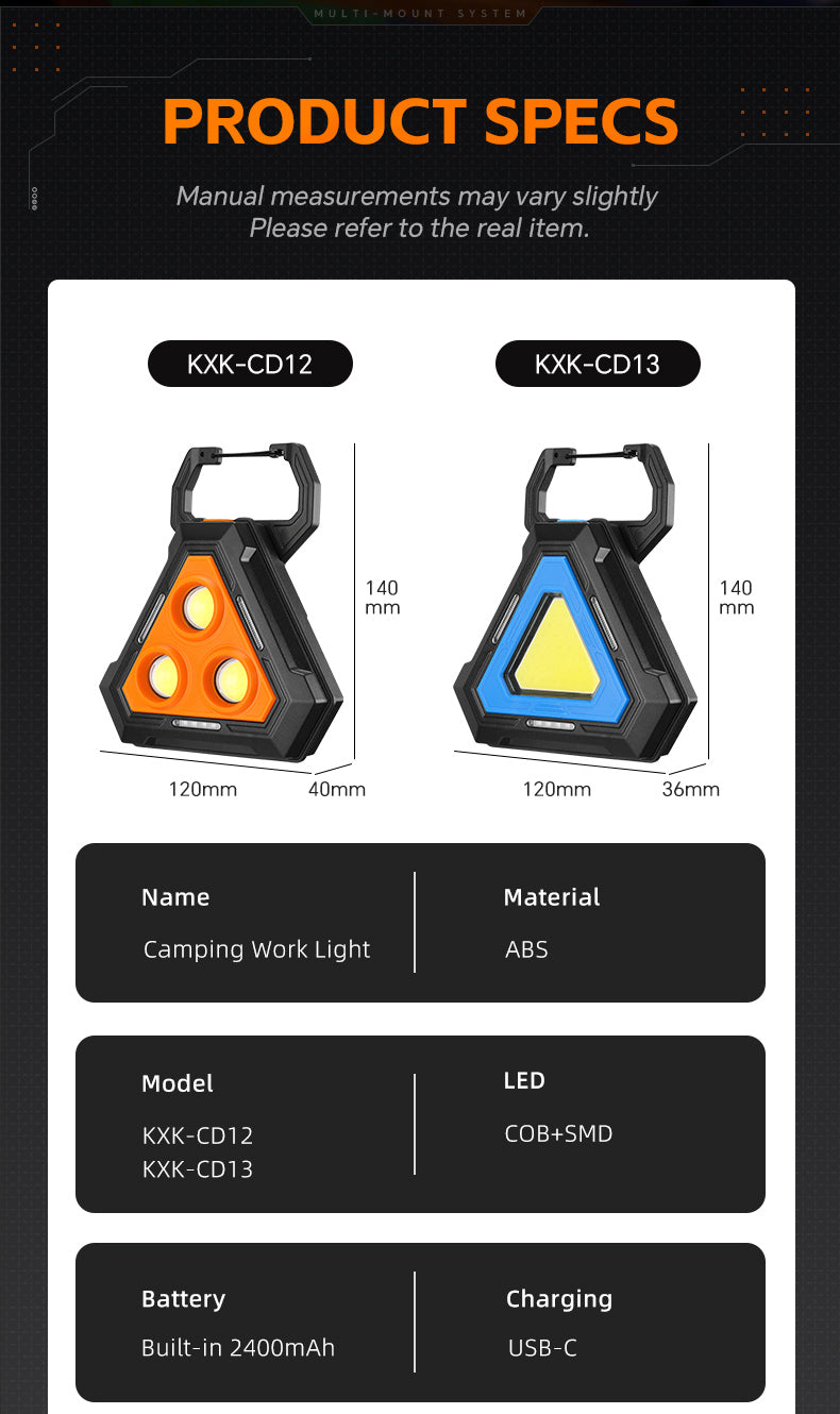 Lampe de Travail Portable pour Multi-usages Base Magnétique Rechargeable USB - مصباح محمول متعدد الوظائف بقاعدة مغناطيسية