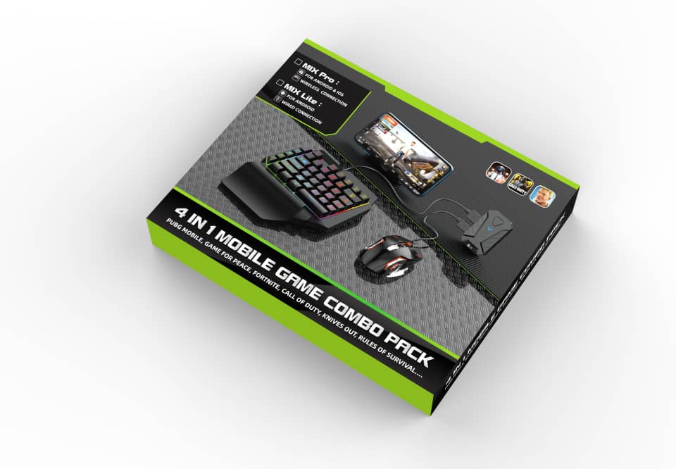 Mix Pro Clavier Souris 4en1 Pour smartphone Gaming PUBG-Fortnite