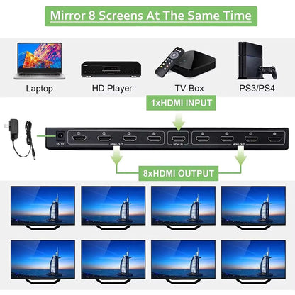 Répartiteur Vidéo HDMI 1x8 avec 8 Ports Compatible 4K – HDMI X8 موزع