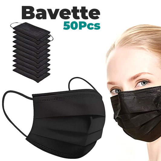 Lot de 50Pcs Bavettes jetables à trois couches - علبة كمامات سوداء