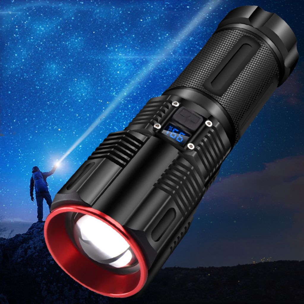 Lampe Torche 100W avec Batterie Lithium 18650*3 Portée de 1 à 1,5 km, mise au point réglable – مصباح يدوي عالي الطاقة مع بطارية ليثيوم