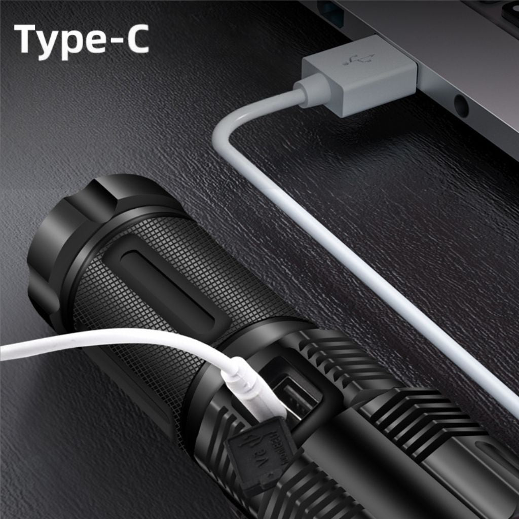 Lampe Torche 100W avec Batterie Lithium 18650*3 Portée de 1 à 1,5 km, mise au point réglable – مصباح يدوي عالي الطاقة مع بطارية ليثيوم