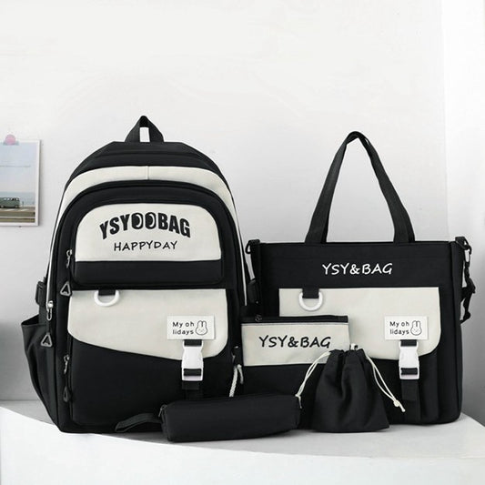 Sac à Dos Multifonctionnel Kawaii Grand Volume Imperméable et Résistant 5Pcs Noir SACKDS10N - حقيبة ظهر بعدة قطع بتصميم كاوايي