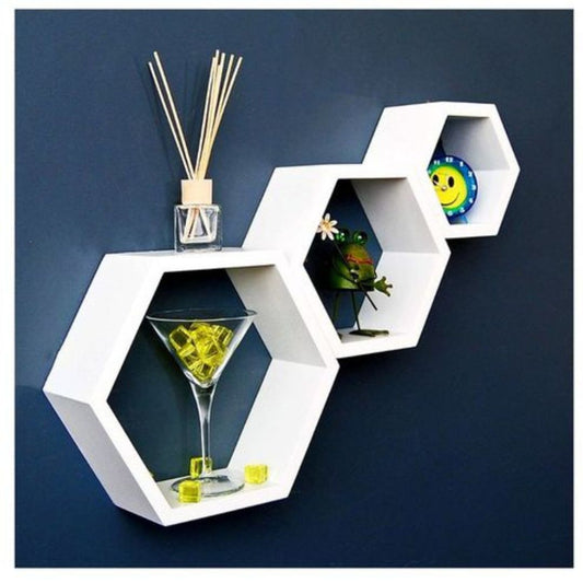 Lot de 3 Étagères Murales Décorative - Bois - Hexagonale تنزوت