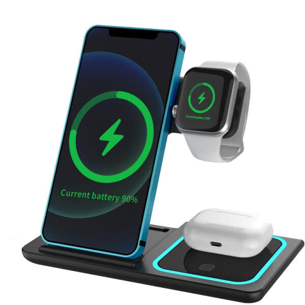 Station de charge sans fil 3 en 1 pour smartphones et appareils électroniques – شاحن لاسلكي للهاتف و الأجهزة الإلكترونية تنزوت