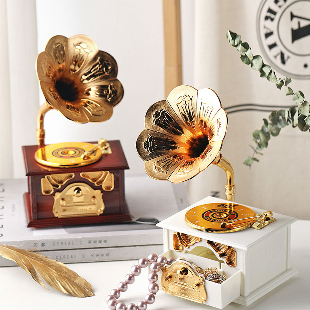 Phonographe trompette dorée et boîte à Bijoux Décorative – صندوق موسيقي