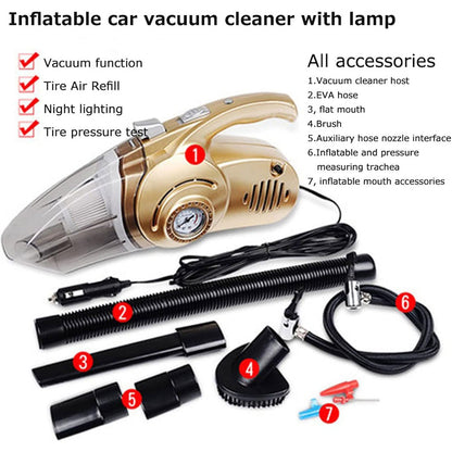 Aspirateur Portable 4 en 1 pour Voiture avec Gonfleur de Pneu Numérique – مكنسة كهربائية وجهاز نفخ العجلات