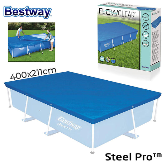 Grande bâche de piscine rectangulaire en polyéthylène 400 x 211 cm Bestway 58107 – غطاء مسبح