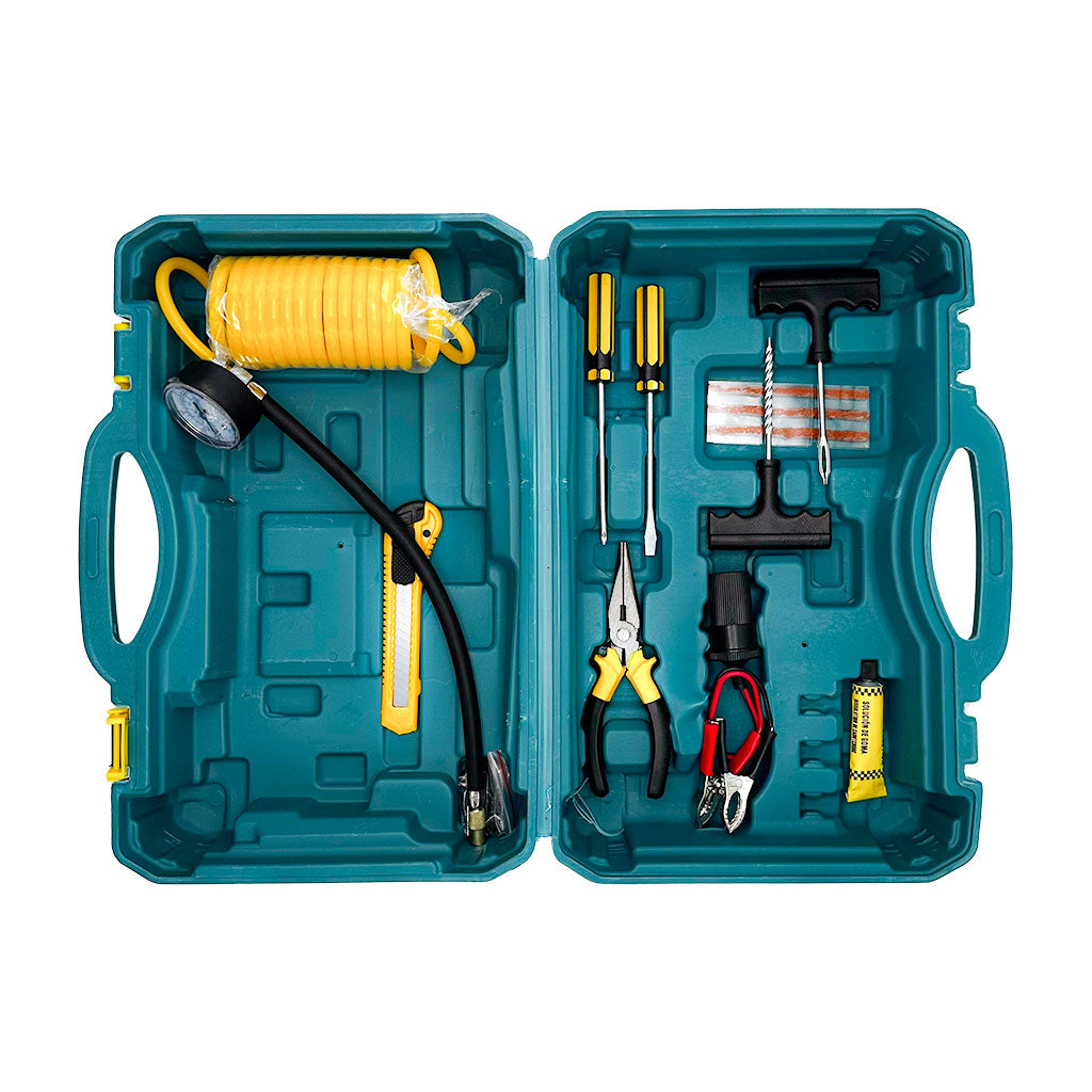 XTop Compresseur d’Air Double Cylindre avec Kit de réparation 12V -110PSI – نافخ عجلات السيارة مع أدوات التصليح