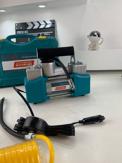 XTop Compresseur d’Air Double Cylindre avec Kit de réparation 12V -110PSI – نافخ عجلات السيارة مع أدوات التصليح