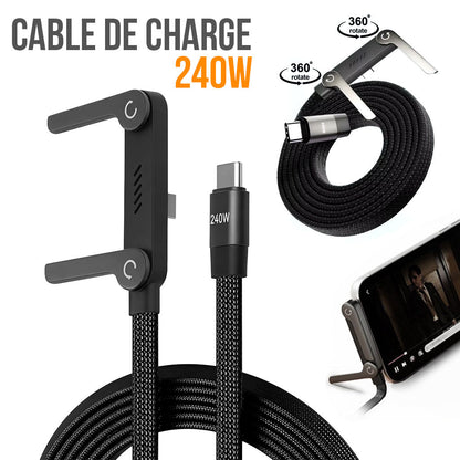 Câble de charge invisible avec support intégré charge ultra rapide 240 W – كابل شحن سريع وحامل هواتف