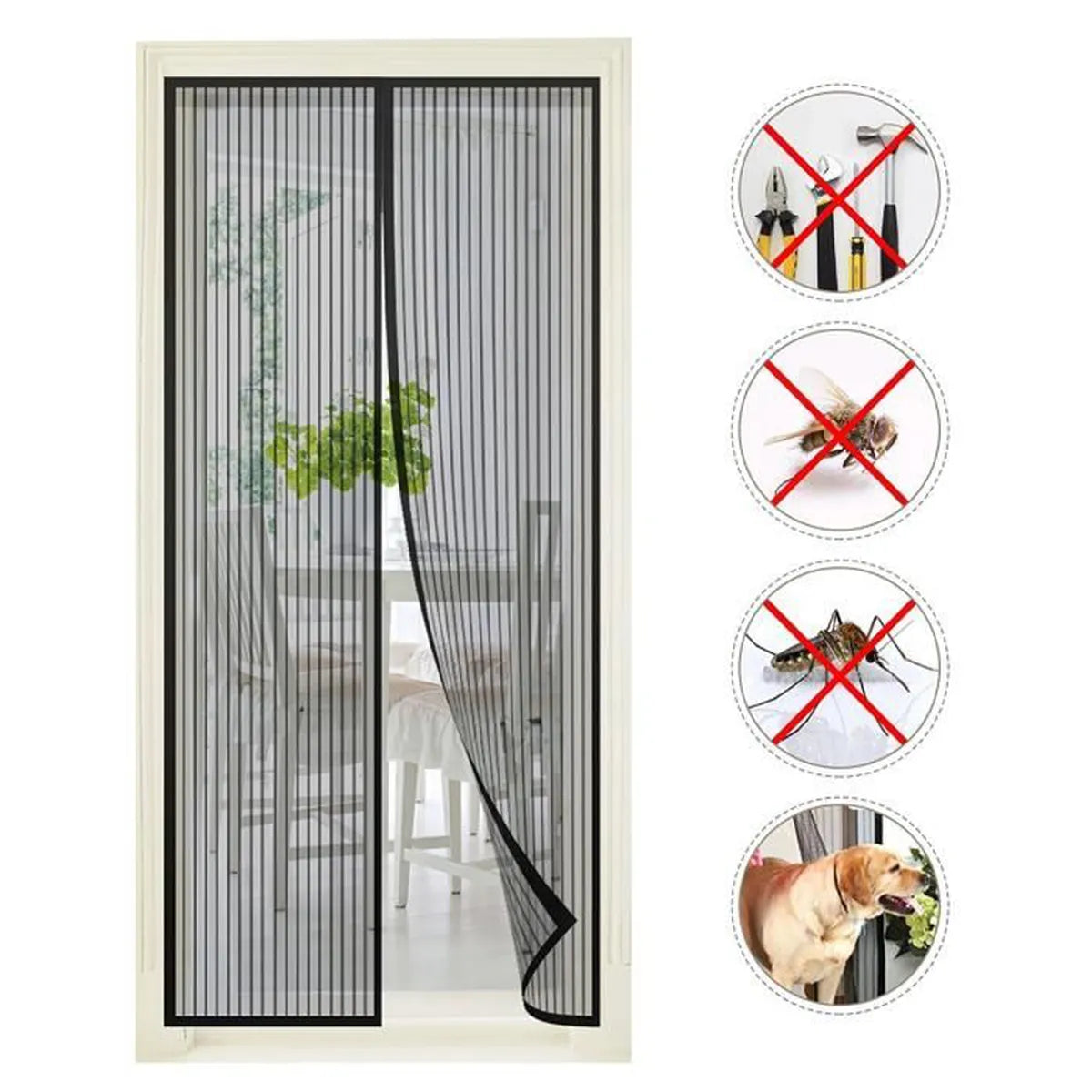 Moustiquaire rideau pour porte avec fermeture magnétique 100x190 cm