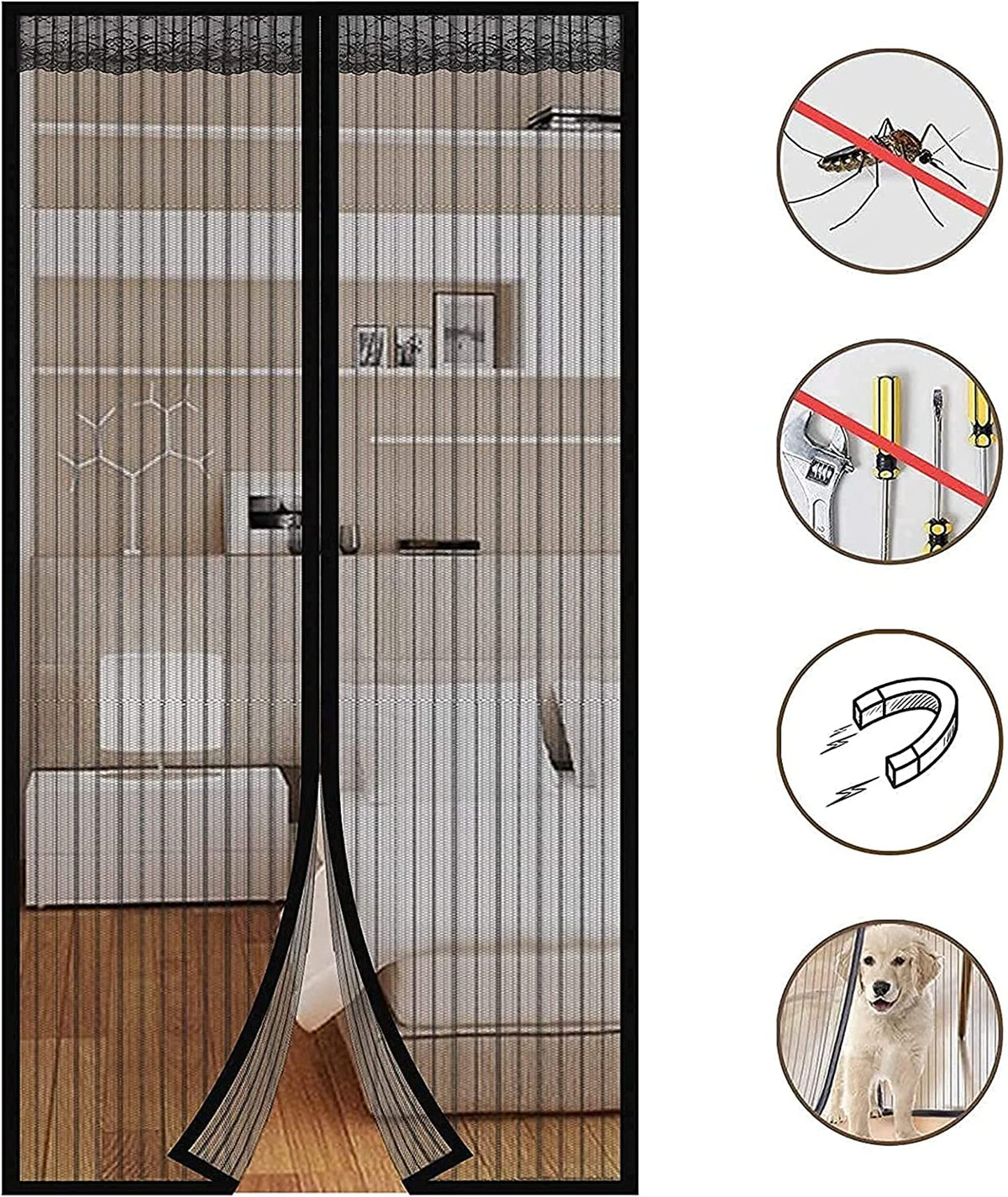 Moustiquaire rideau pour porte avec fermeture magnétique 100x190 cm