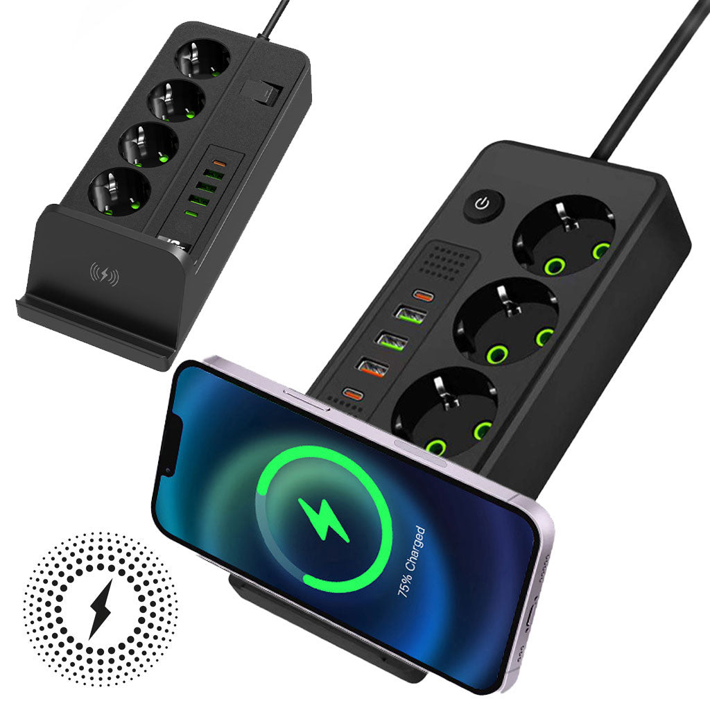 Multiprise 4 SOCKET 2500W avec USB, Type-C et chargement sans fil – مقبس طاقة وشاحن لاسلكي