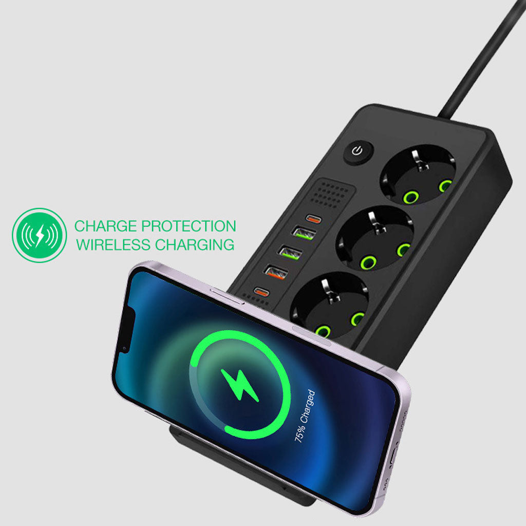 Multiprise 4 SOCKET 2500W avec USB, Type-C et chargement sans fil – مقبس طاقة وشاحن لاسلكي