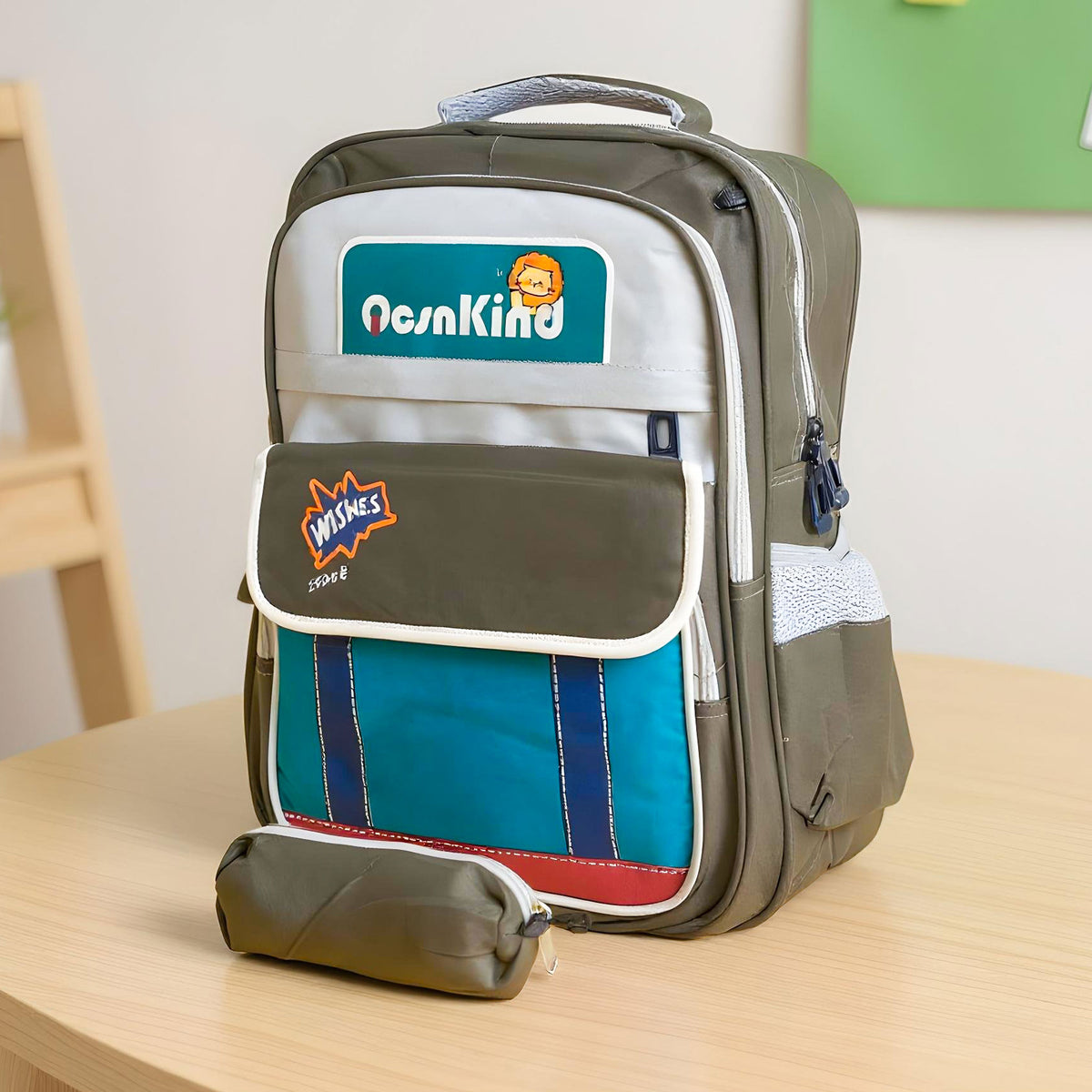 Sac à Dos pour Enfants avec Trousse Assortie 2504 Vert – حقيبة ظهر مدرسية للأطفال مع مقلمة أخضر