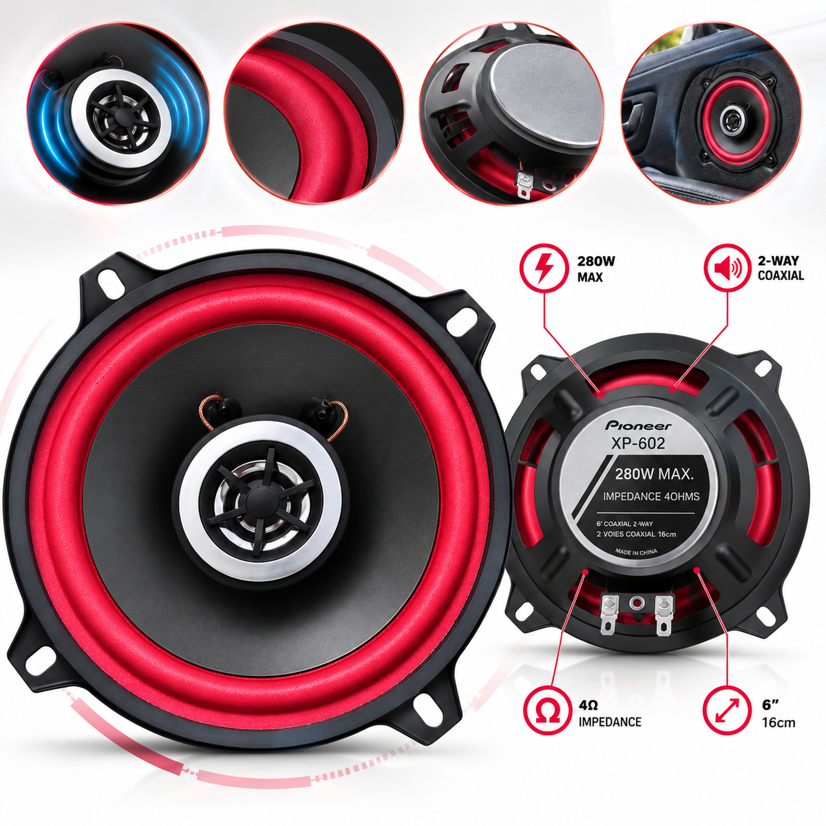 Haut-parleurs de Voiture Pioneer XP-602 6 Pouces 280W 2-Way Coaxial 1Pcs - مكبرات صوت للسيارة بايونير 6 بوصة 280 واط ثنائية الاتجاه