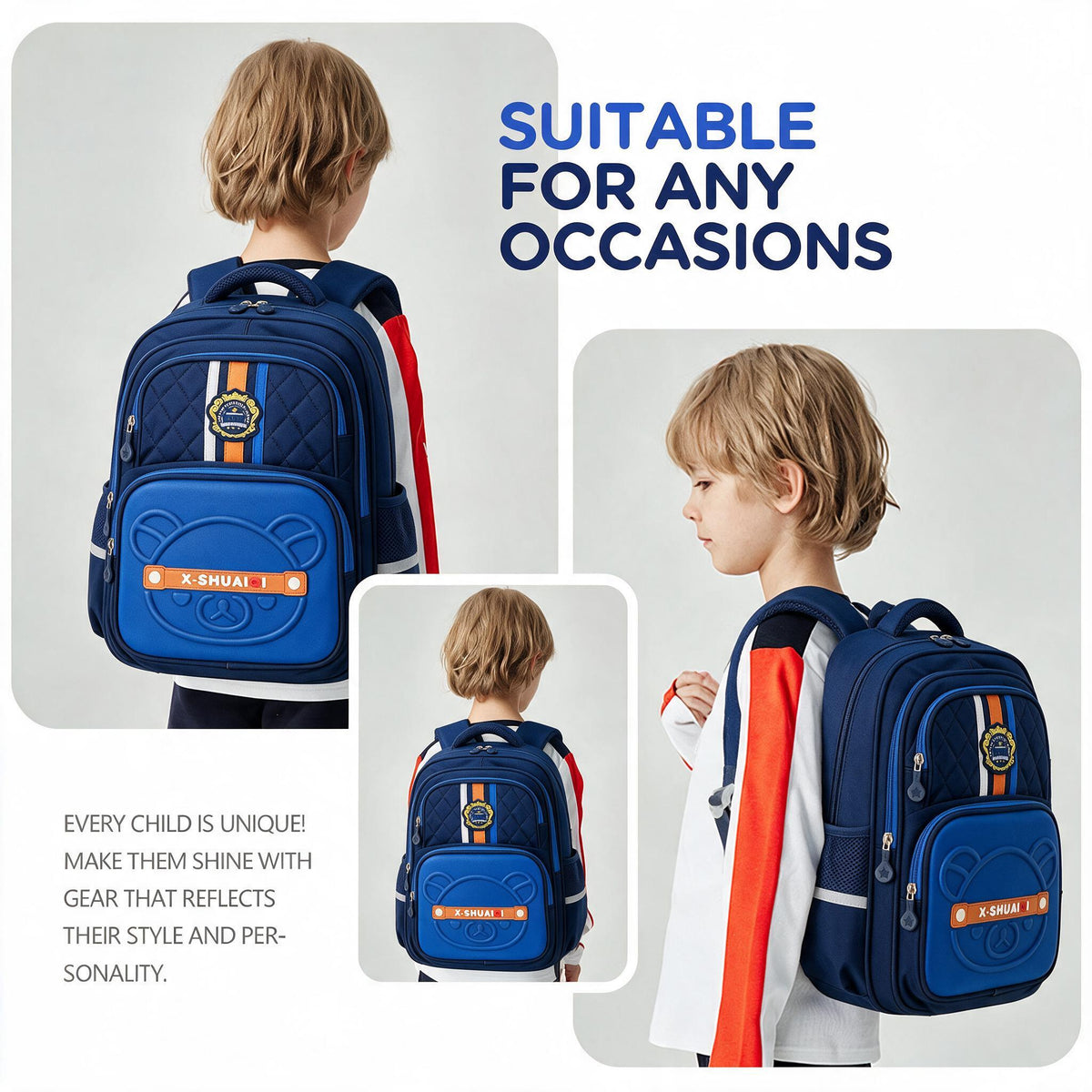 Sac à Dos Scolaire Style Kawaii Grand Volume Tissu Imperméable Bleu SACKDS18B - حقيبة مدرسية بتصميم كاوايي