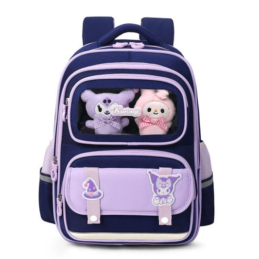 Sac à Dos Enfant Ludique avec Plusieurs Compartiment et un Peluche LM-5122 Bleu Nuit et Mauve – حقيبة ظهر للأطفال أزرق ليلي وبنفسجي
