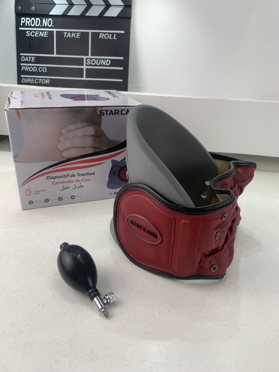 STARICARE Civière de cou gonflable et rétracteur de traction cervicale avec pompe – أداة تصحيح وضعية العنق