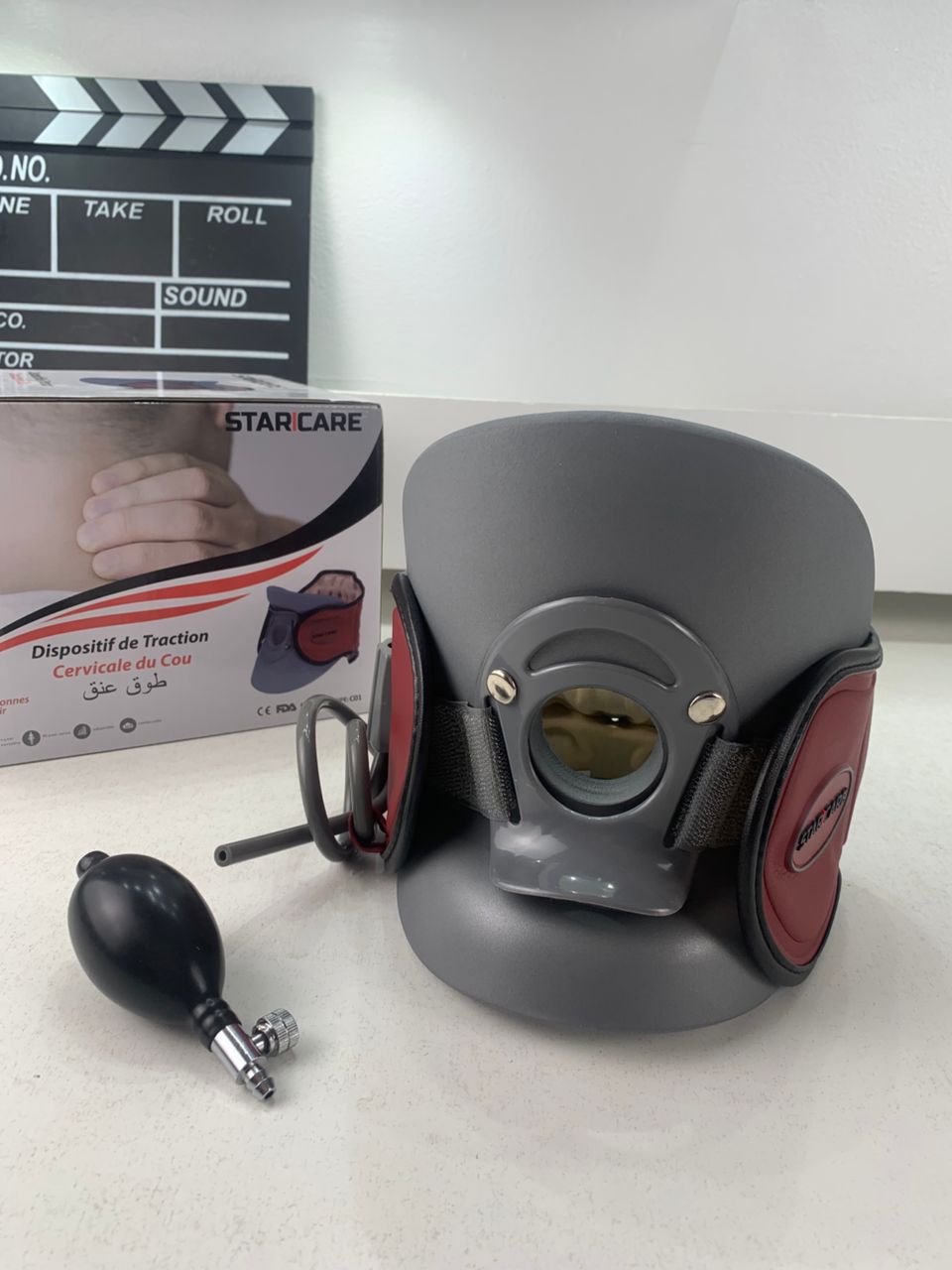 STARICARE Civière de cou gonflable et rétracteur de traction cervicale avec pompe – أداة تصحيح وضعية العنق