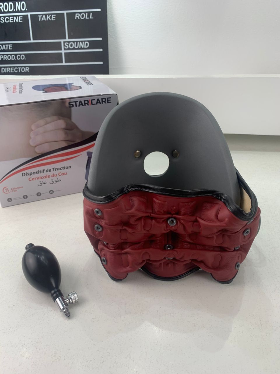 STARICARE Civière de cou gonflable et rétracteur de traction cervicale avec pompe – أداة تصحيح وضعية العنق