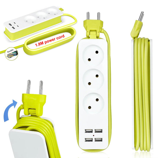 AVEL Multiprise 3 Sockets avec 4 ports USB Cordon 1,8 m Enroulable – مقبس طاقة مع منافذ شحن