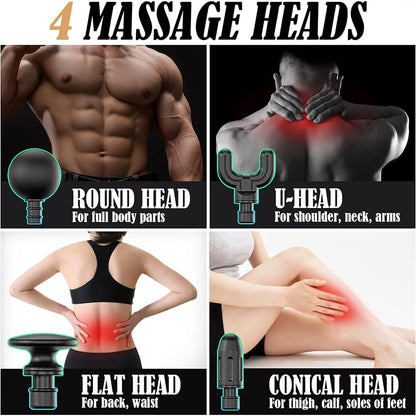 Pistolet de massage poignée allongée avec 4 têtes, 3 modes et 6 niveaux – جهاز تدليك الجسم