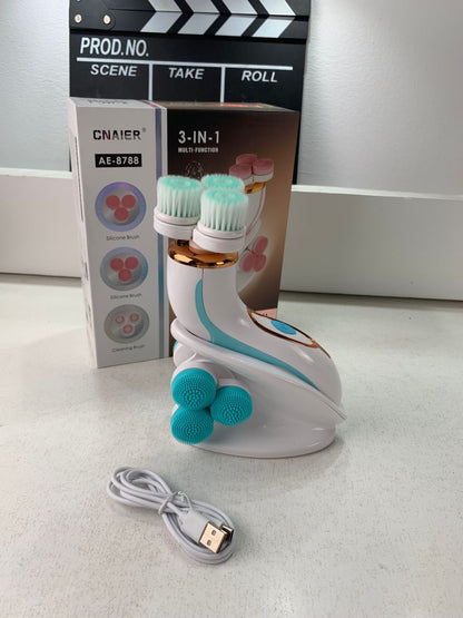 Brosse Nettoyante Électrique Cnaier AE-8788 3 Têtes Rotatives Recharge USB – جهاز تنظيف البشرة بعمق