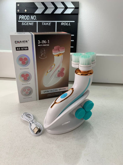 Brosse Nettoyante Électrique Cnaier AE-8788 3 Têtes Rotatives Recharge USB – جهاز تنظيف البشرة بعمق